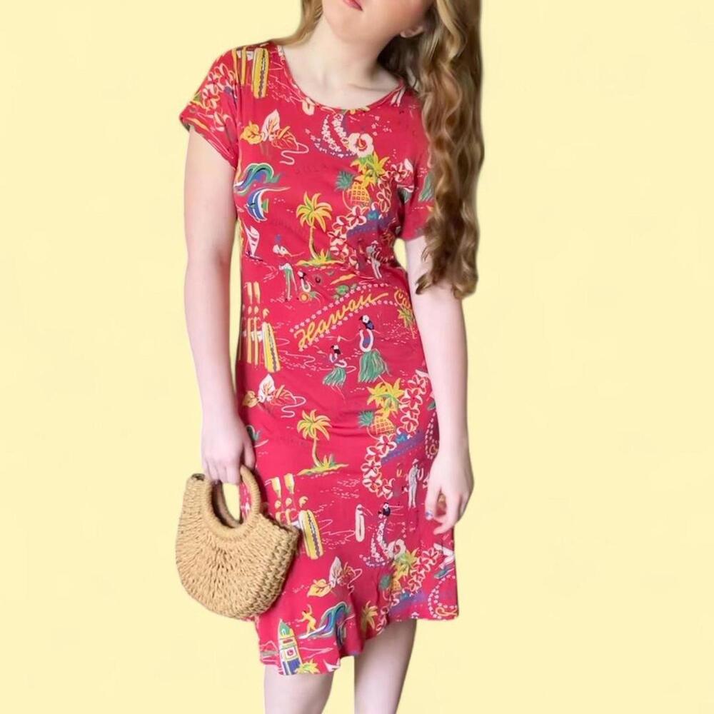 Vintage Polo Ralph Lauren Hawaiian Print Dress – 90s Tropical Tiki Viscose M